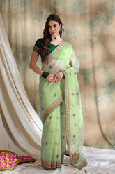 Womens Fashion Ethnic Pista Green Color Sarees-MLSHWSA1616PSG0ONE